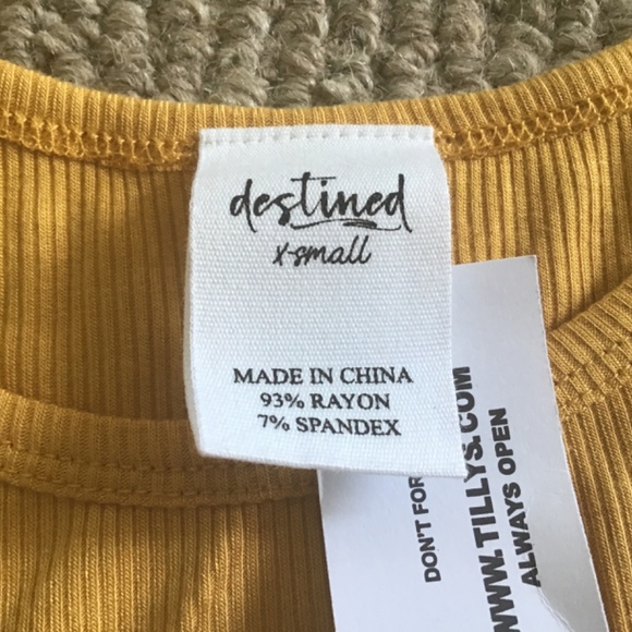 Tilly’s Mustard Yellow Butterfly Ribbed Tight Tee - Picture 2 of 5